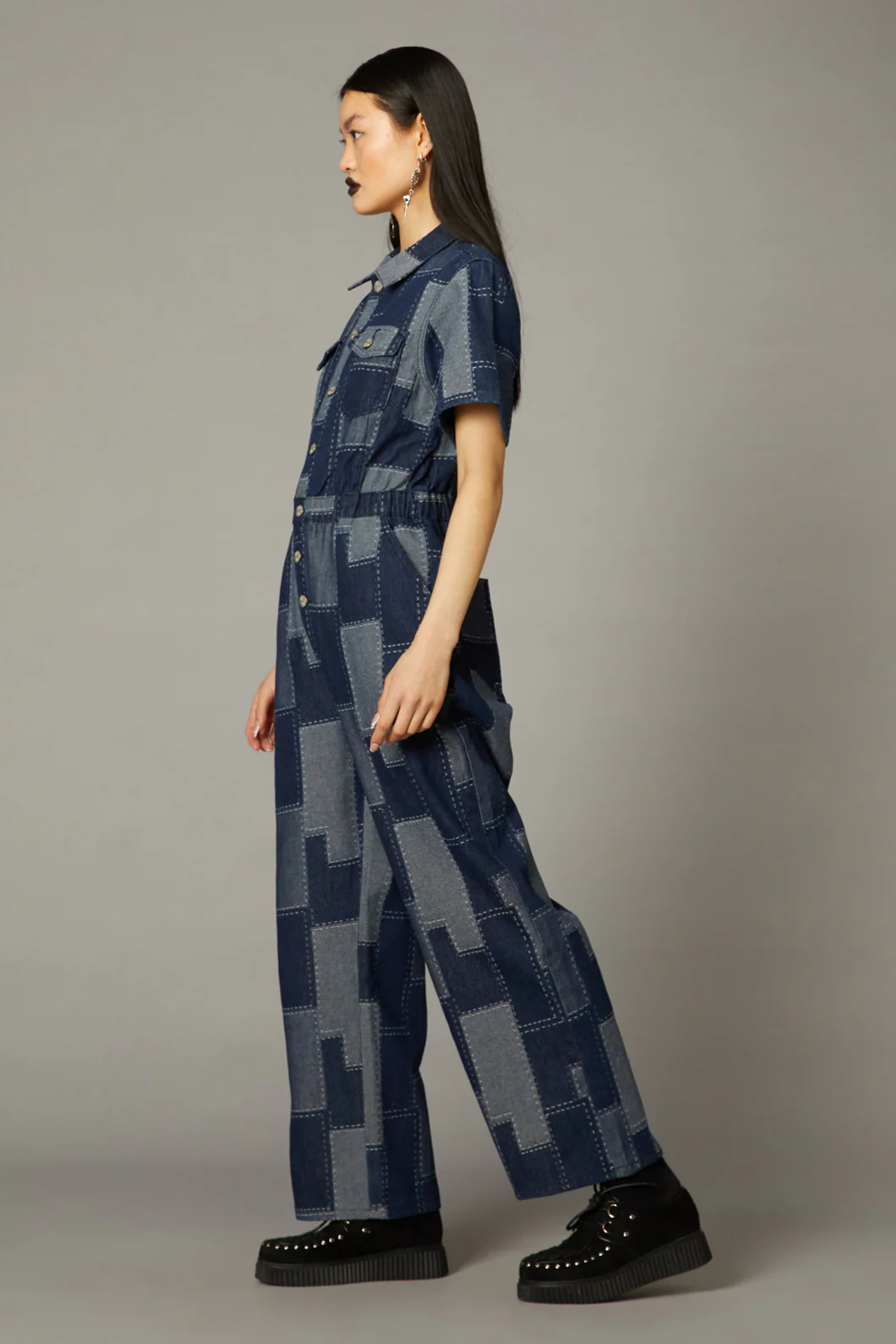 Patchwork Denim Boilersuit - Image 3